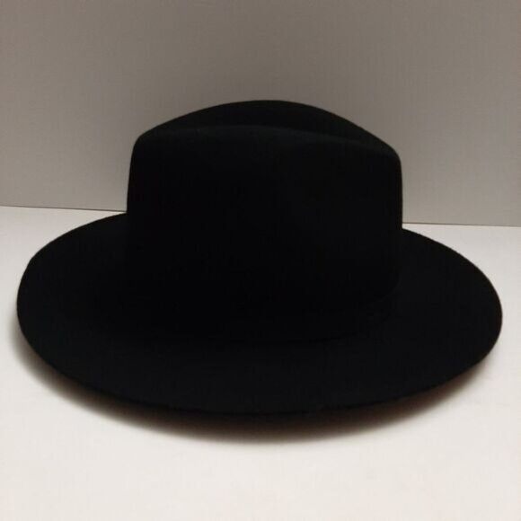 AUXILIARY Aritzia 100% Wool Felt Fedora Hat Tonal Ribbon Detail Black Sz S - M - Picture 2 of 16